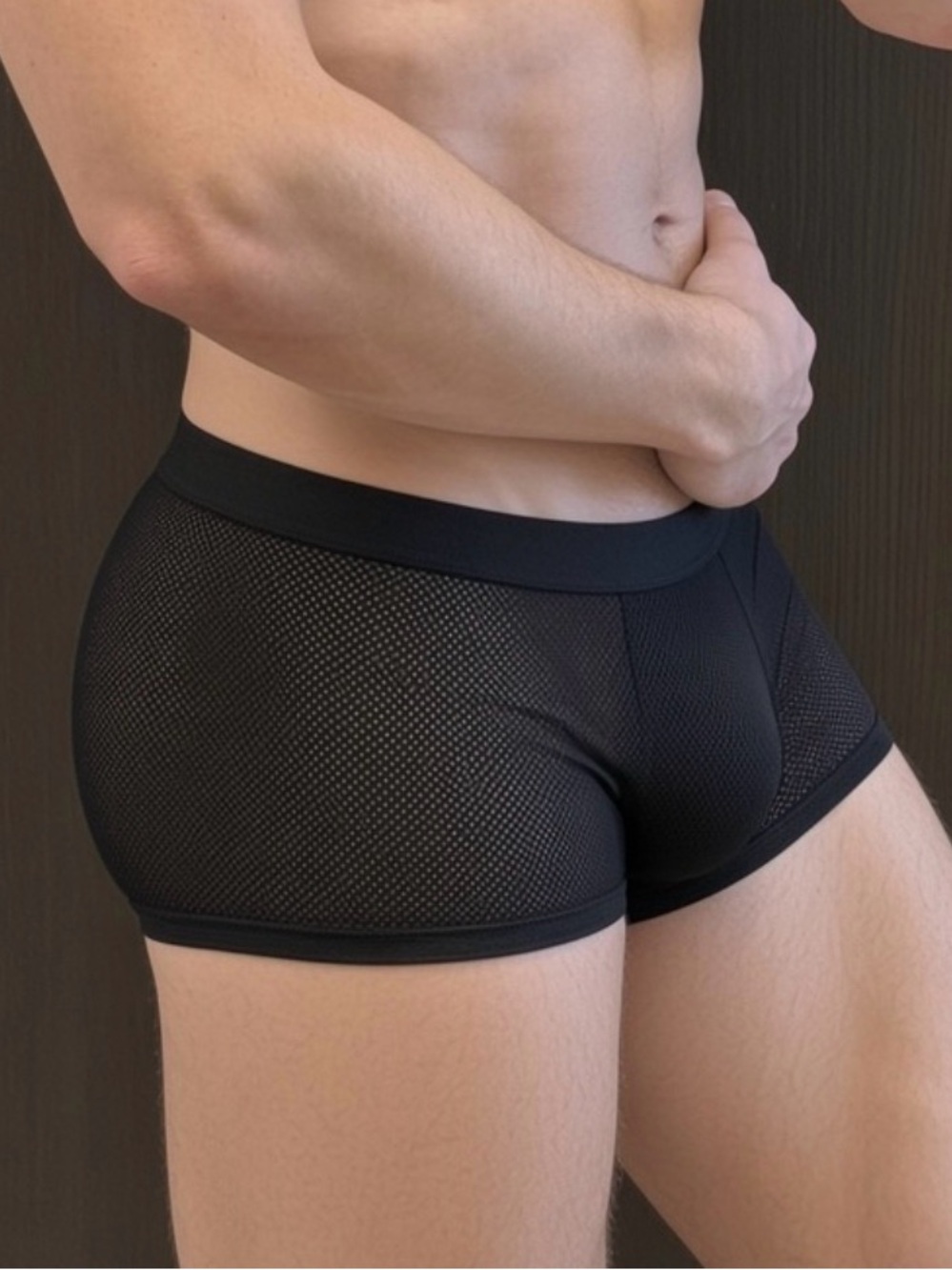 Men's Breathable Black Mesh Trunk Underwear - Modern Fit